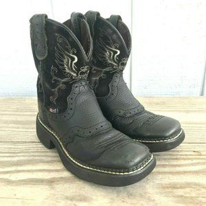 Justin Gypsy Black Leather Cowboy Western Boots Kids Girls 10.5 Cowgirl Wings
